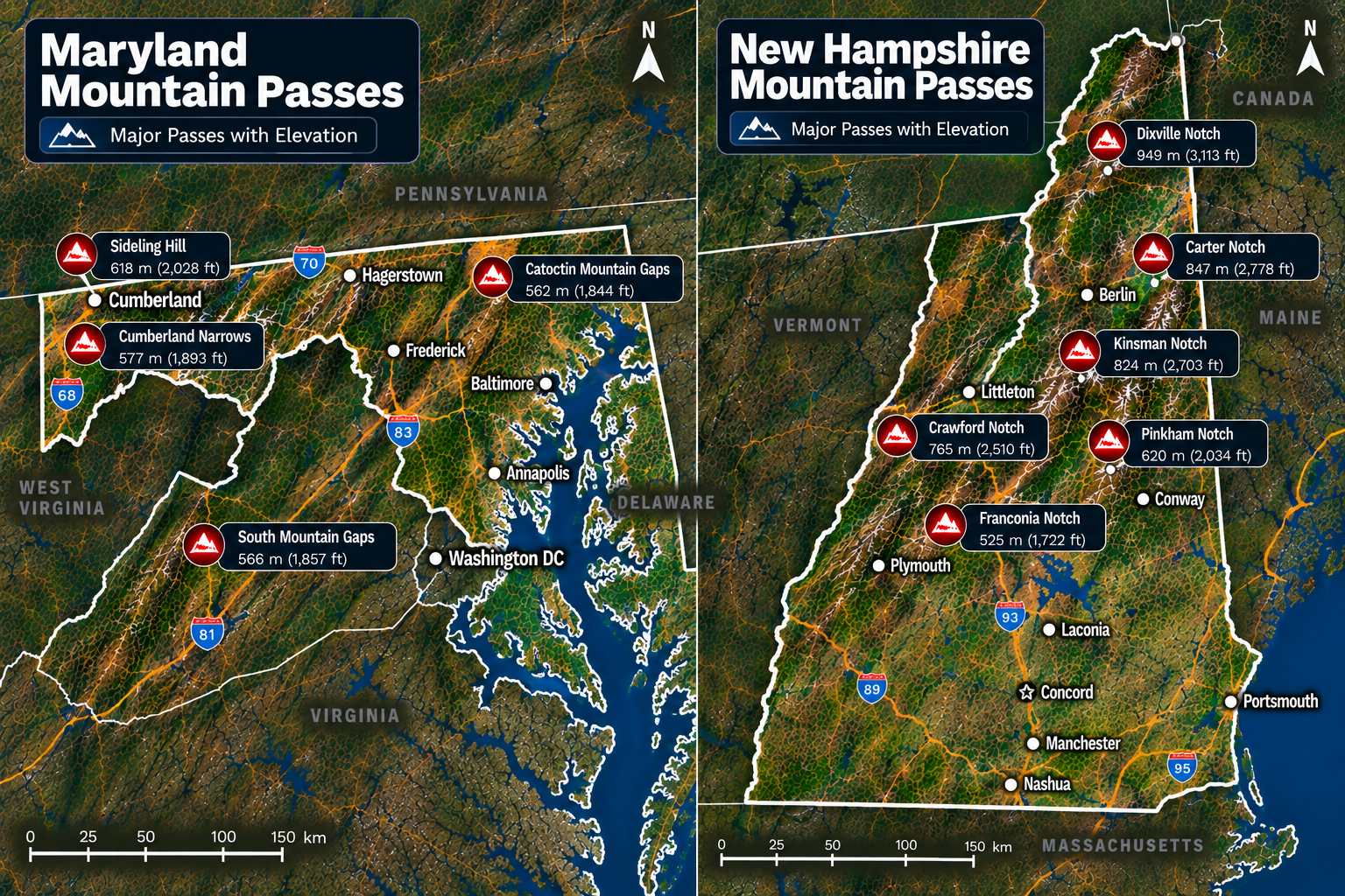 Maryland & New Hampshire Map
